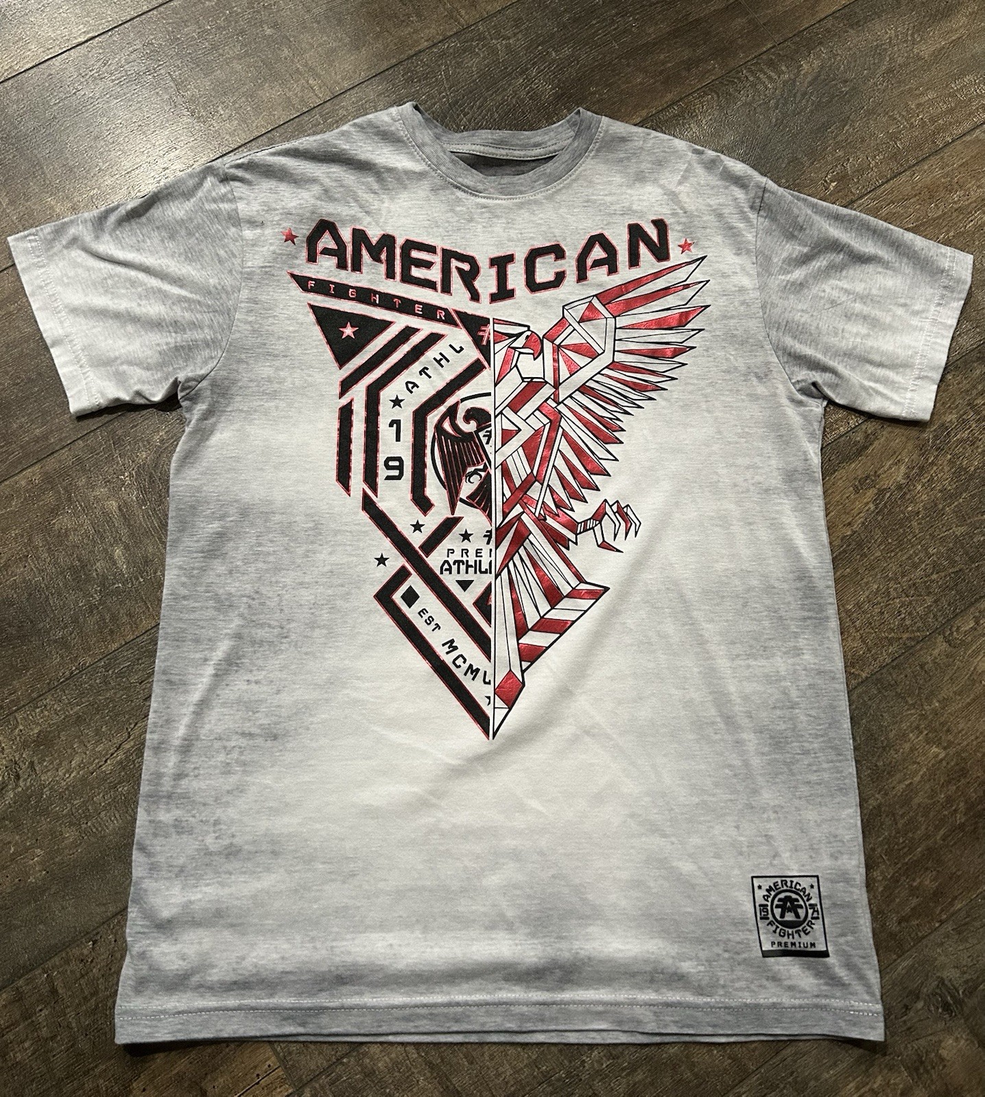 American Fighter Premium Athletics Men’s Light Gray and Platinum Red Medium