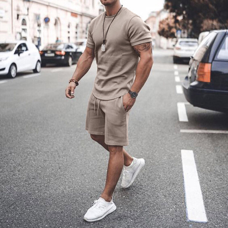 Mens Summer Outfit 2-Piece Set Short Sleeve T Shirts and Shorts Sweatsuit Set