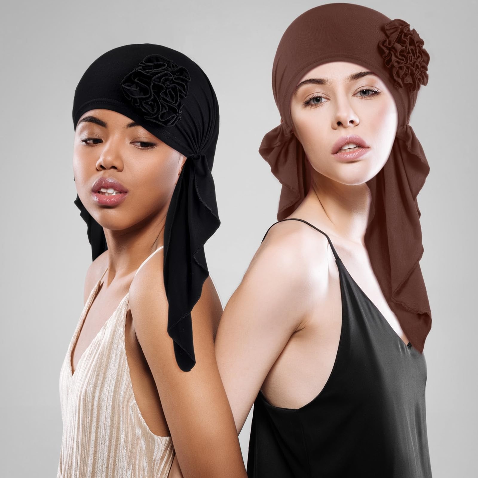 Geyoga 2 Pcs Cancer Chemo Headwear Chemo Headscarf for Women Flower Design Turba