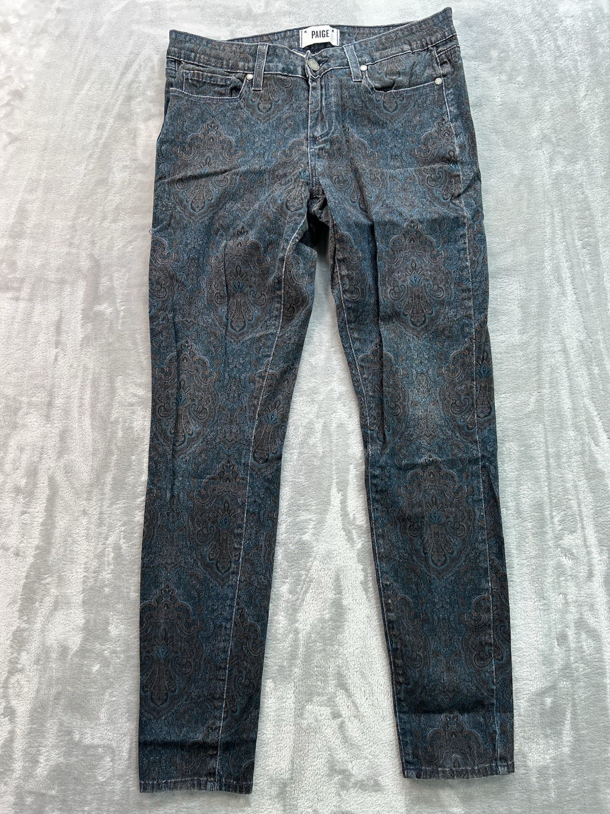 Paige Verdugo Ultra Skinny Jeans Womens Sz 29 Blue Paisley Stretch Beach Walking