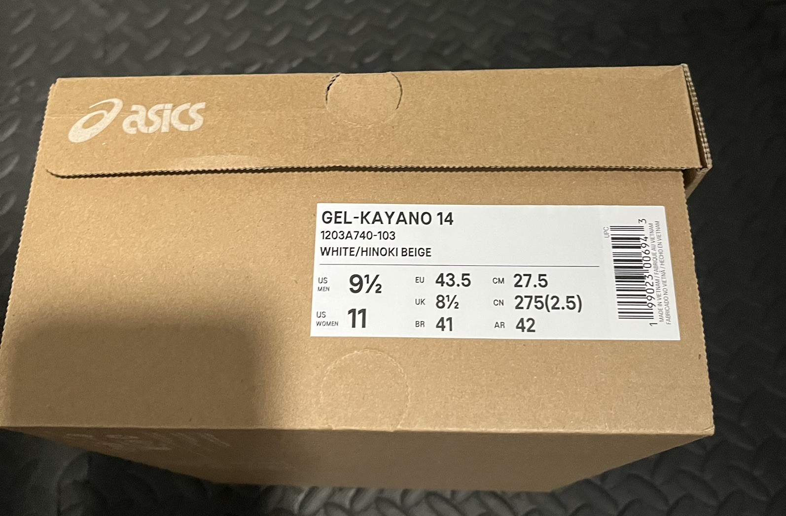 ASICS Gel-Kayano 14 size9.5 White/Hinoki Beige 1203A740-103 Mens New Never Used