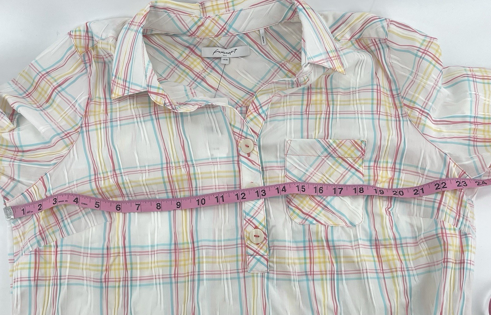 Foxcroft NYC Delaney Crinkle Plaid Dress Plus Size 14W NEW Pastel Summer Pockets