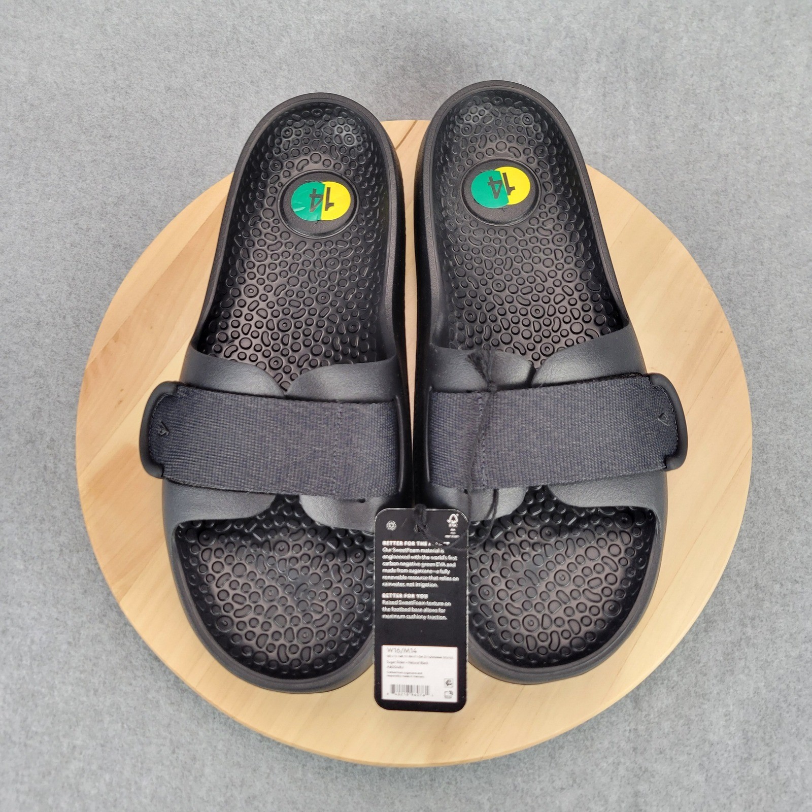 Allbirds Sugar Slider Men Size 14 Black Sustainable SweetFoam Adjustable Strap