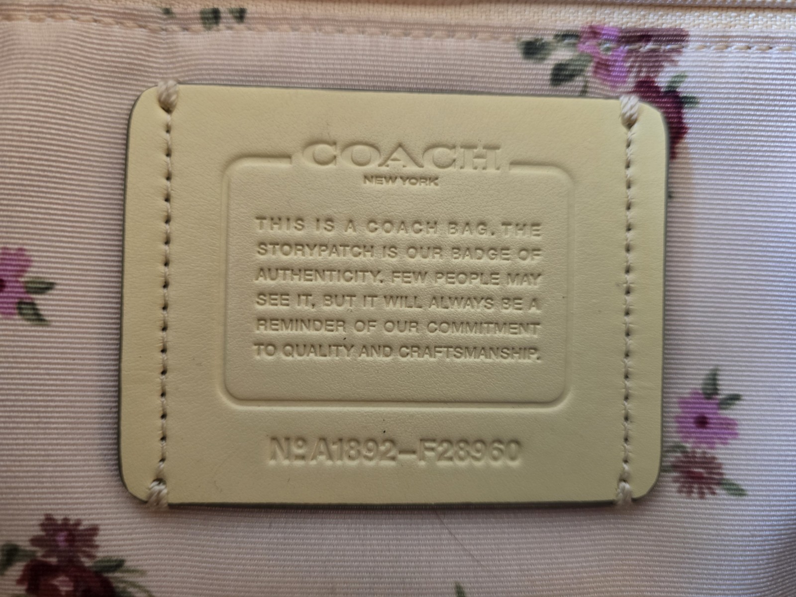 Coach Derby Tote Chalk White Pebble Leather With Floral Print Interior
