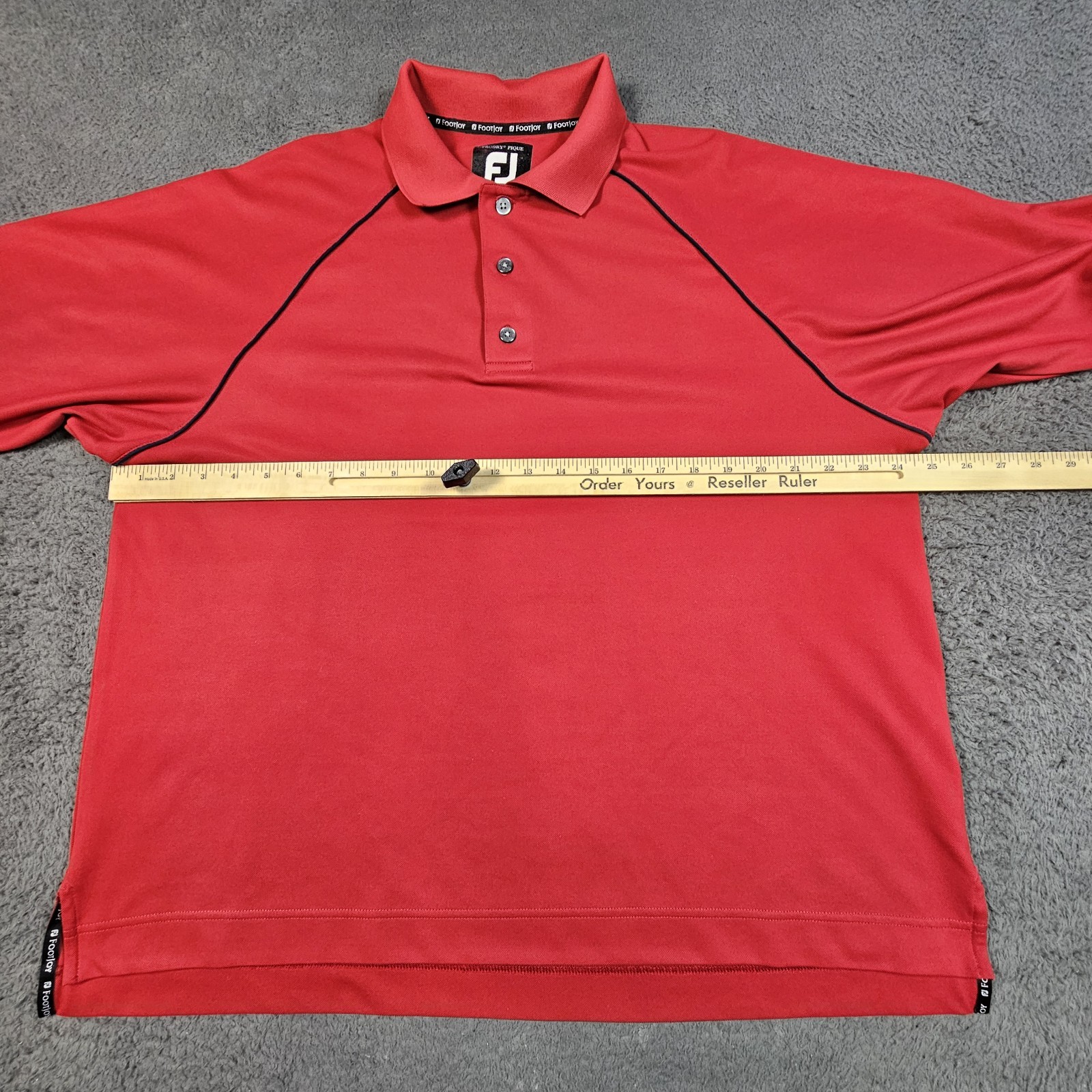 Footjoy Golf Polo Mens Large Red with black trim Golf Polo Performance Shirt