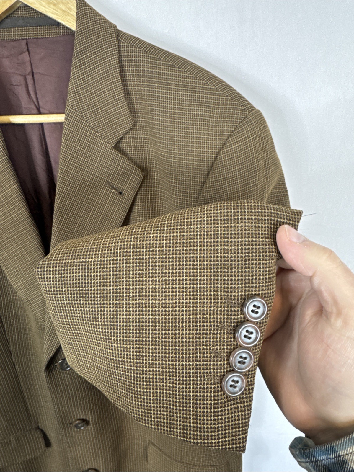 Strellson Brown Micro-Check Sport Coat Blazer Men’s 44 Est Italy Tailored