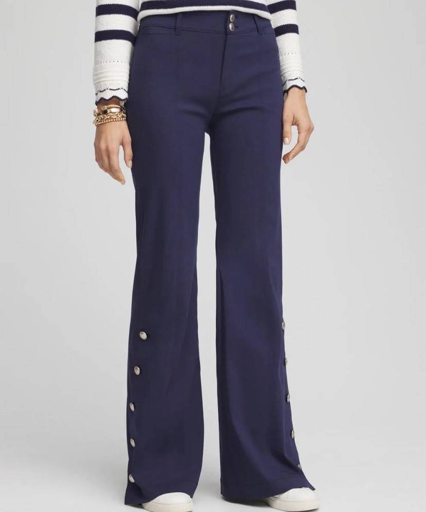 Chico’s Classic Blue Wide Leg Trousers Button Down Pant Legs Women’s 3.5 (18R)