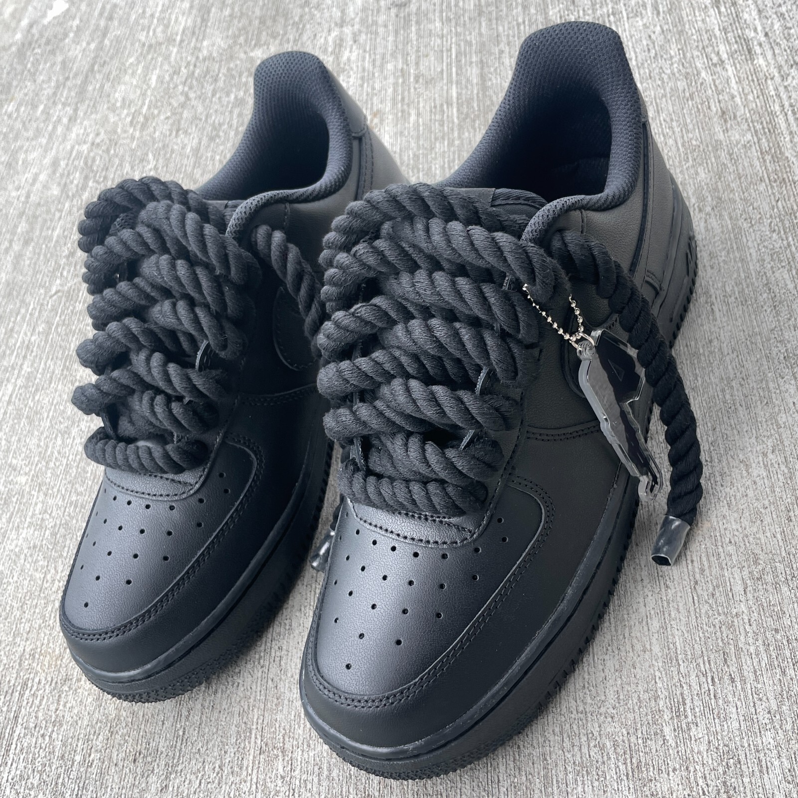 Custom Nike Air Force 1 Black with Chunky Rope Laces AF1 and Hangtag