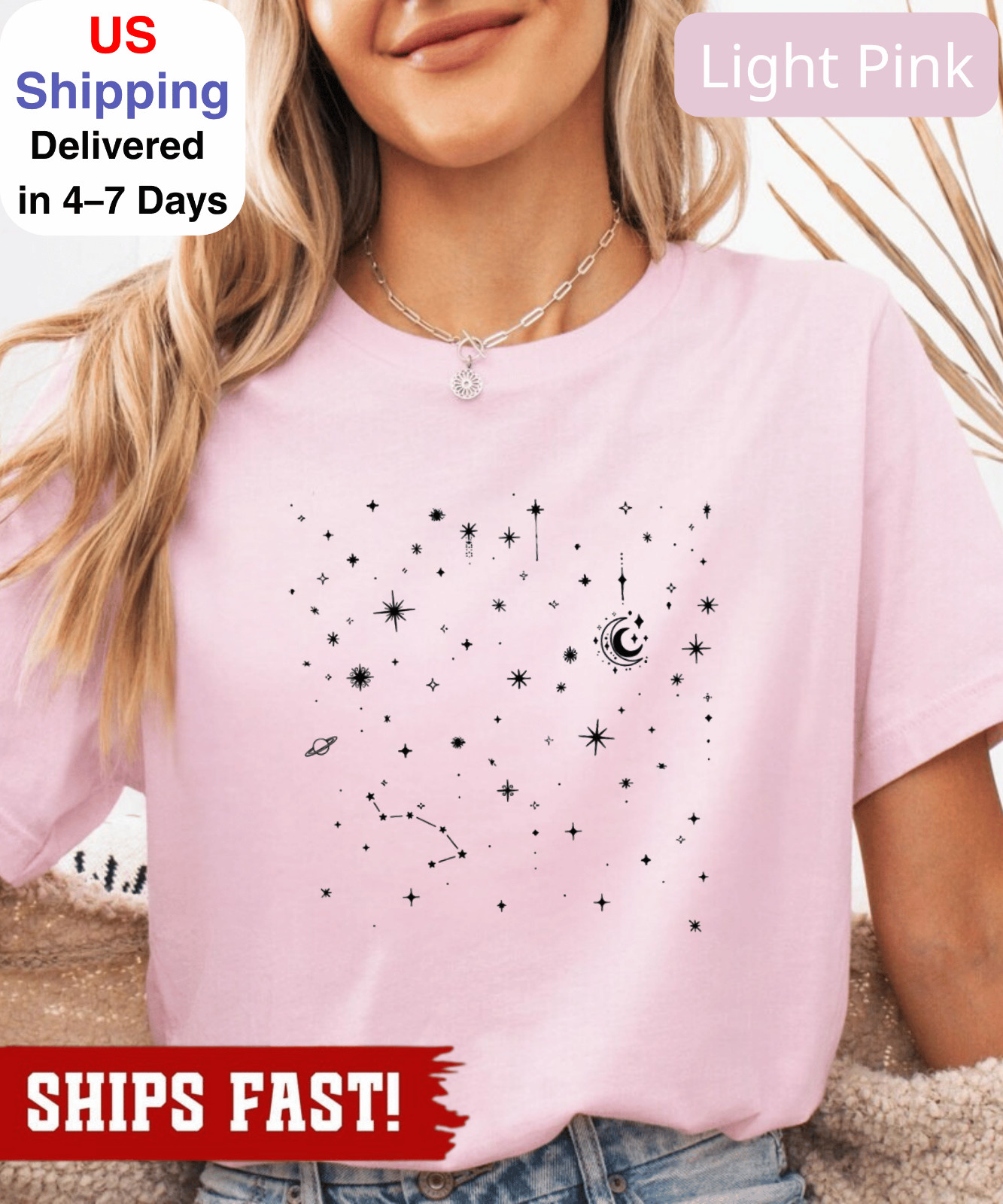 Celestial Stars Shirt, Minimal Moon Constellation Graphic Tee, Adult Youth