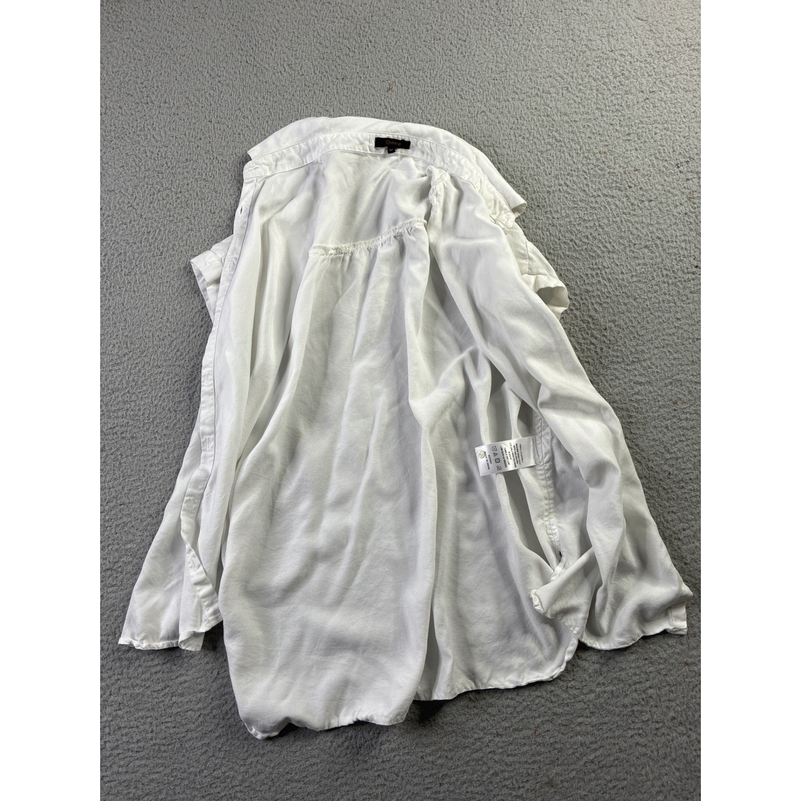Quince Vintage Wash Tencel Camp Shirt White Short Sleeve Button Down Womens MED