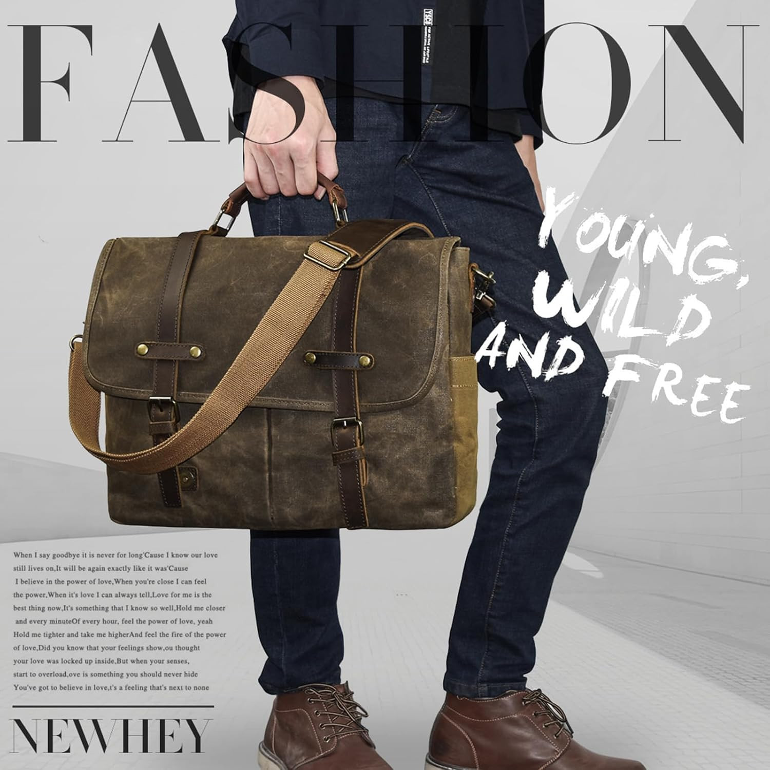 Messenger Bag 15.6 Inch Waterproof Vintage Genuine Leather Waxed Canvas