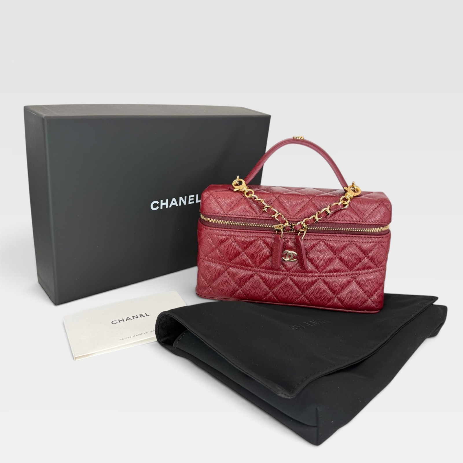 Chanel Vanity with Chain Burgundy Caviar Calfskin Gold Hardware