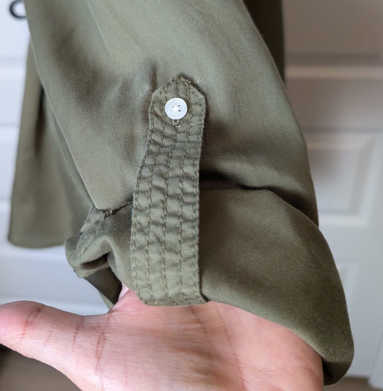 NWOT Talbots Size XL Petite Utility Blouse Roll Tab Sleeves Lyocell Safari