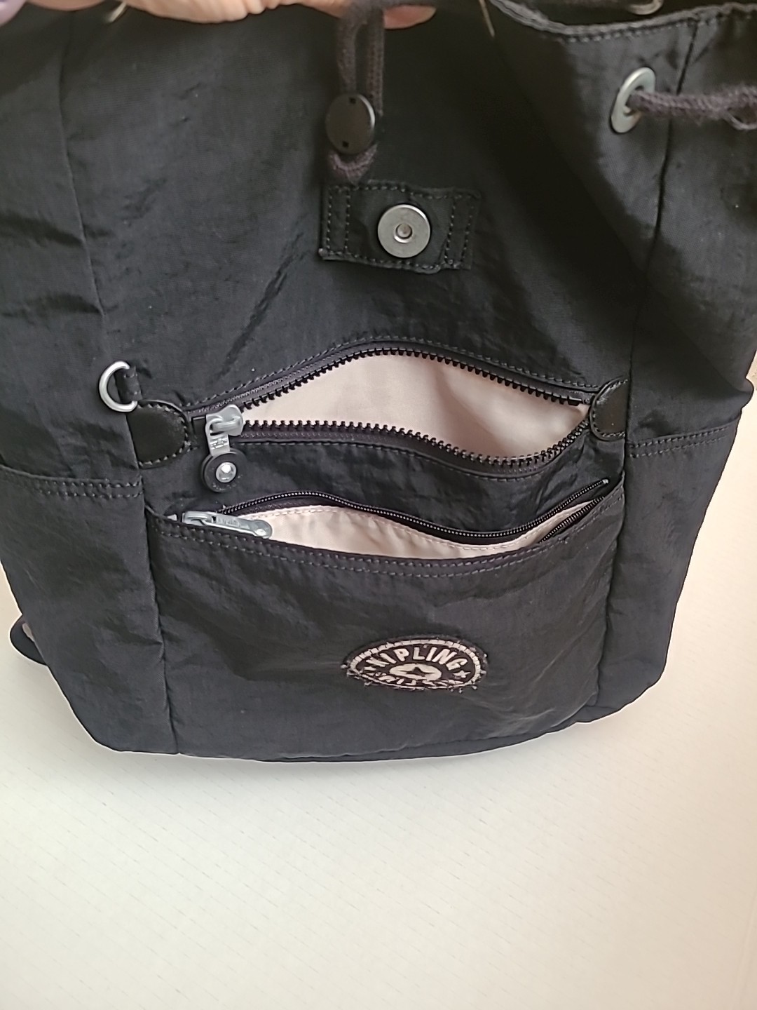 Kipling Womens Textured Zip Silver Tone Hardware Backpack Used