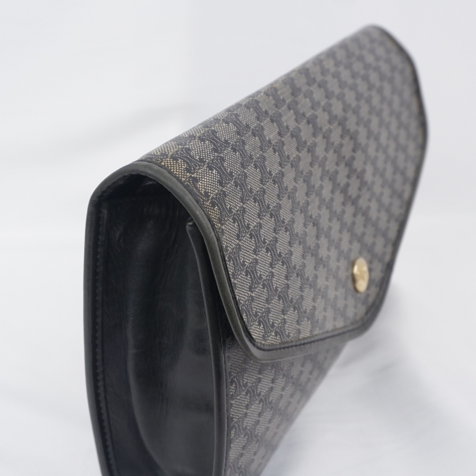 CELINE Macadam Clutch Bag PVC Leather Dark Navy Black Vintage Old Celine Auth