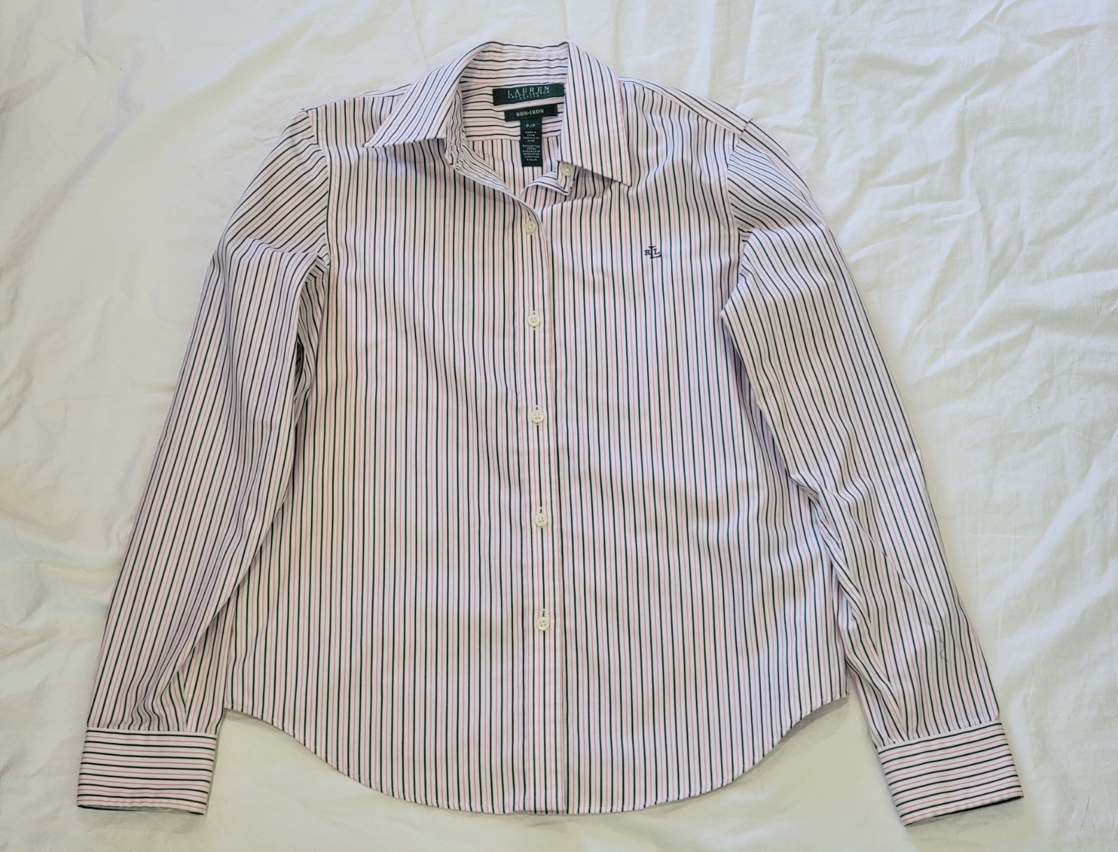 Lauren Ralph Lauren Petites P/P Non-Iron Striped Cotton Woven Button Shirt