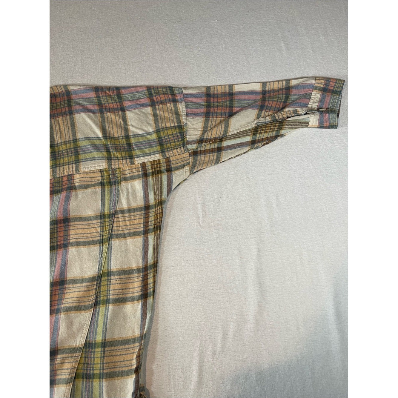 American Eagle Oversized Plaid Button-Up Shirt in Cream, Olive & Pink