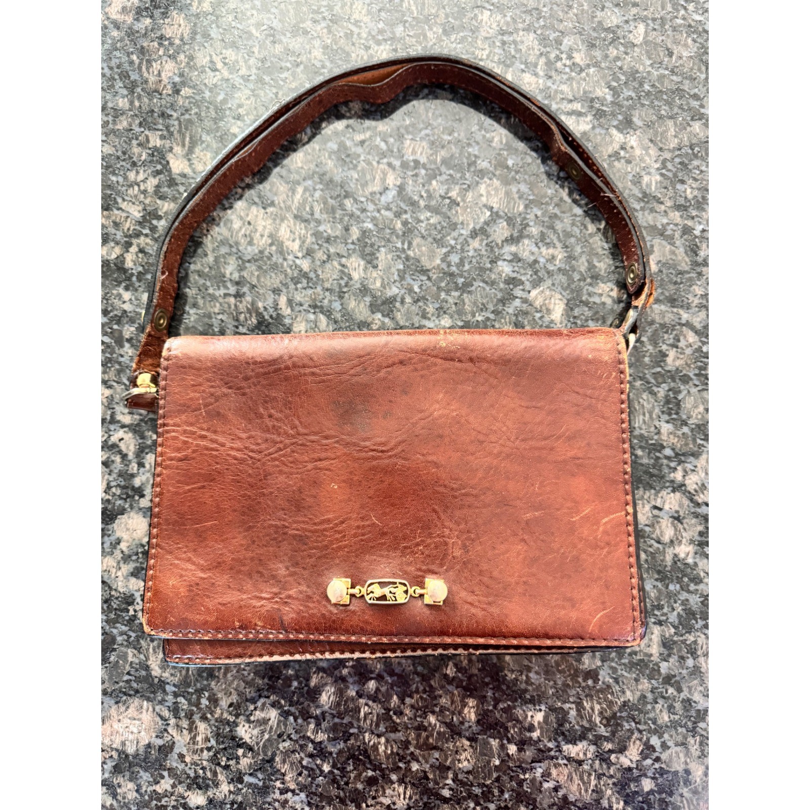 Vintage Brown Leather Celine? Horse Carriage Shoulder Bag Equestrian Flap Purse