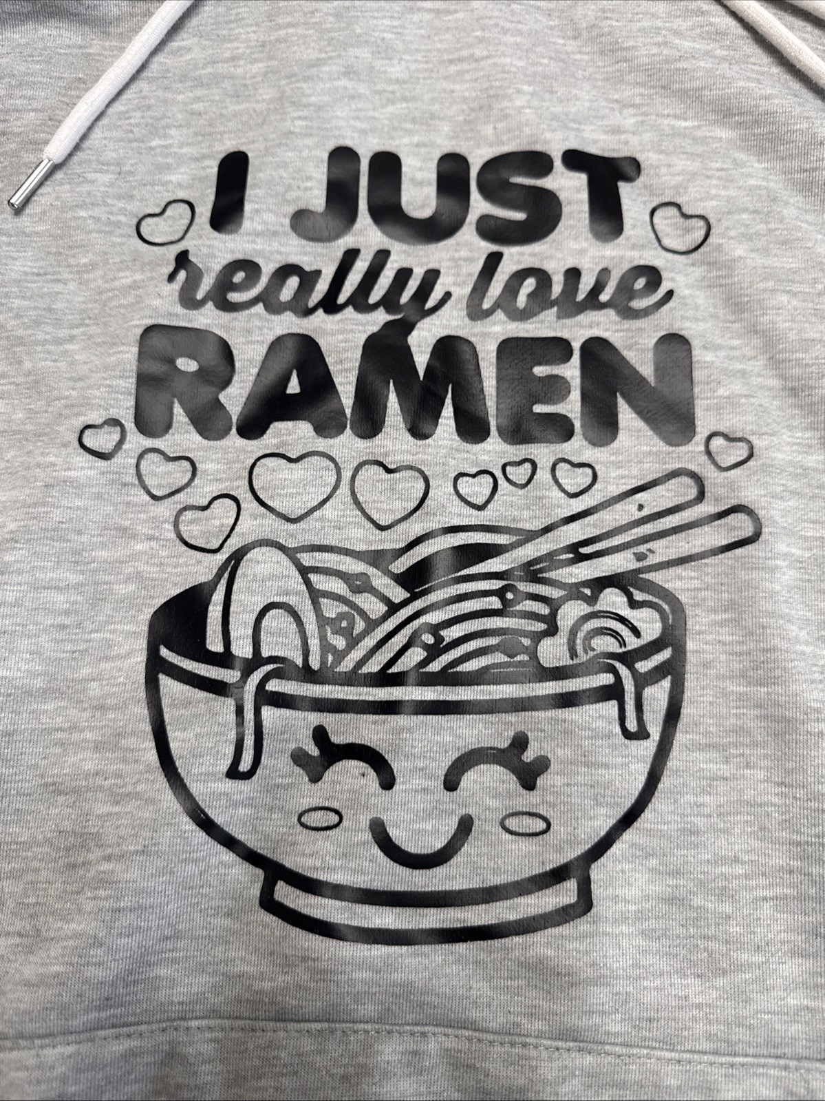I Just Really Love Ramen Anime sketching Grey pull over hoodie size M Unisex