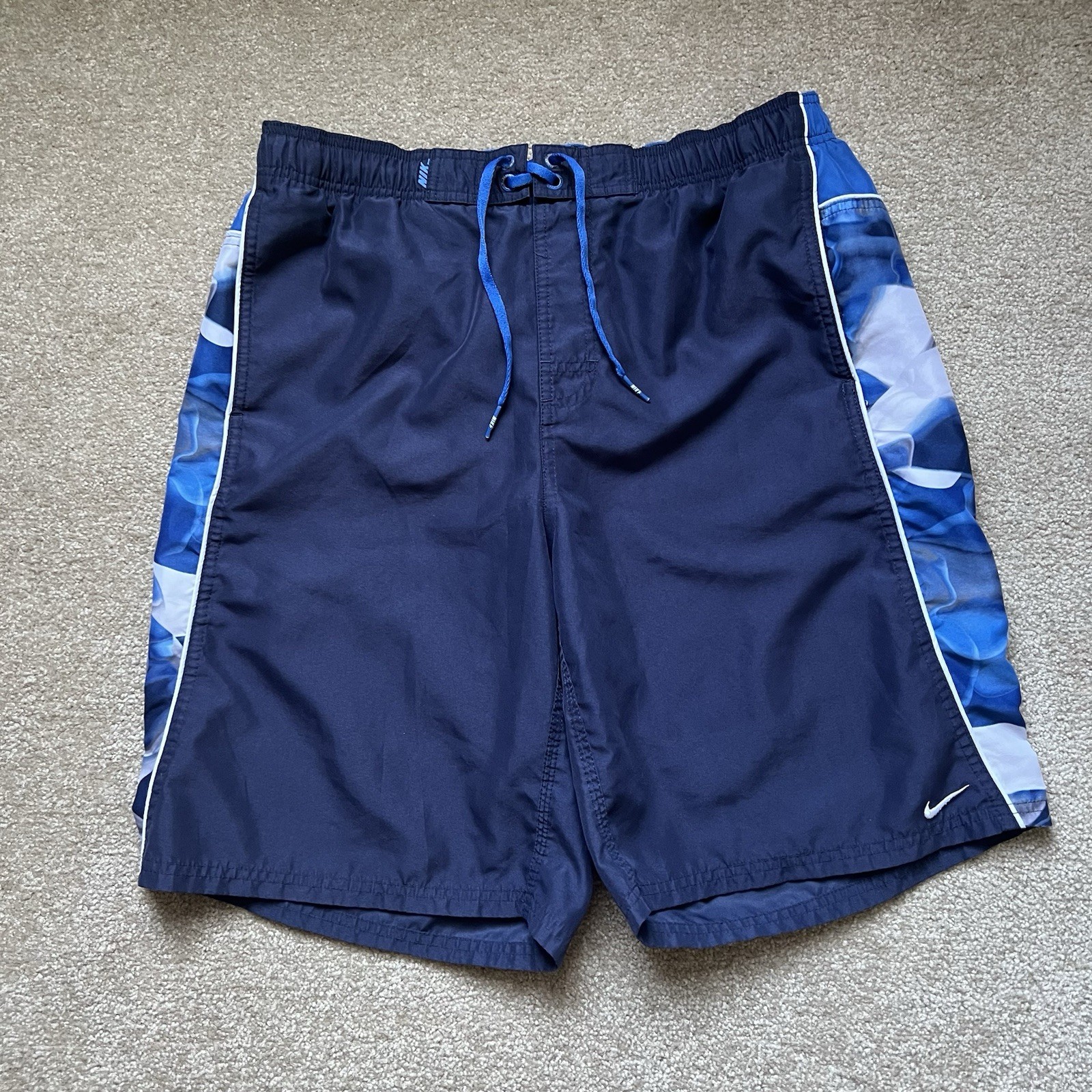 Nike Y2K Vintage Surf Ocean Beach Hawaii Camo Blue Embroidered L Boardshorts