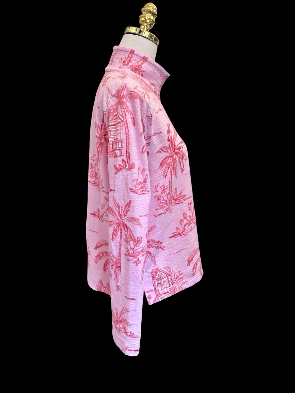 Talbots Cozy Crush Half-Zip Pullover Beach Villa Print Pink Sz LP UPF 50+