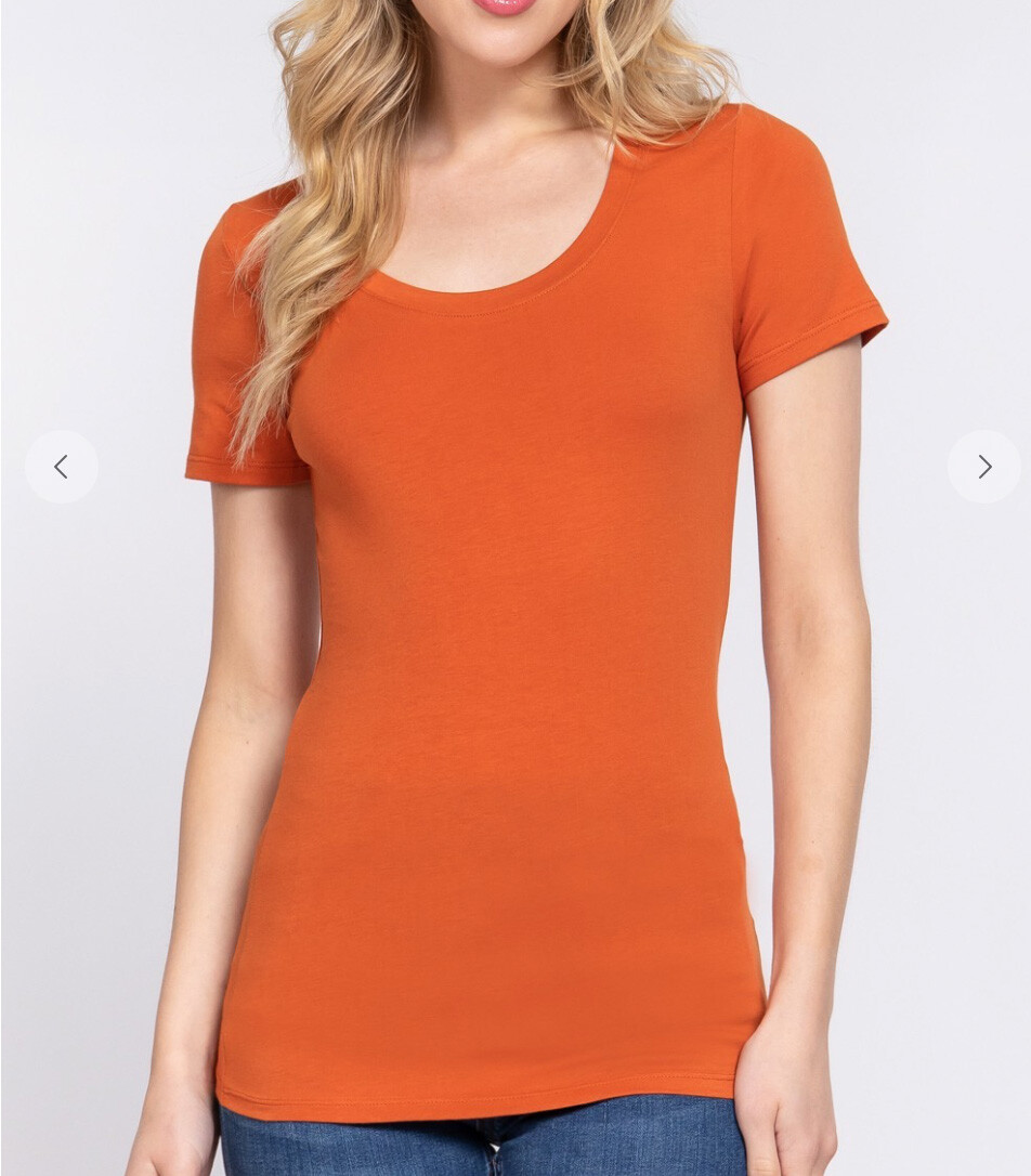 Active Basic 9663 Cotton Jersey Scoop Neckline T-shirt Slim Fitted Short Sleeve