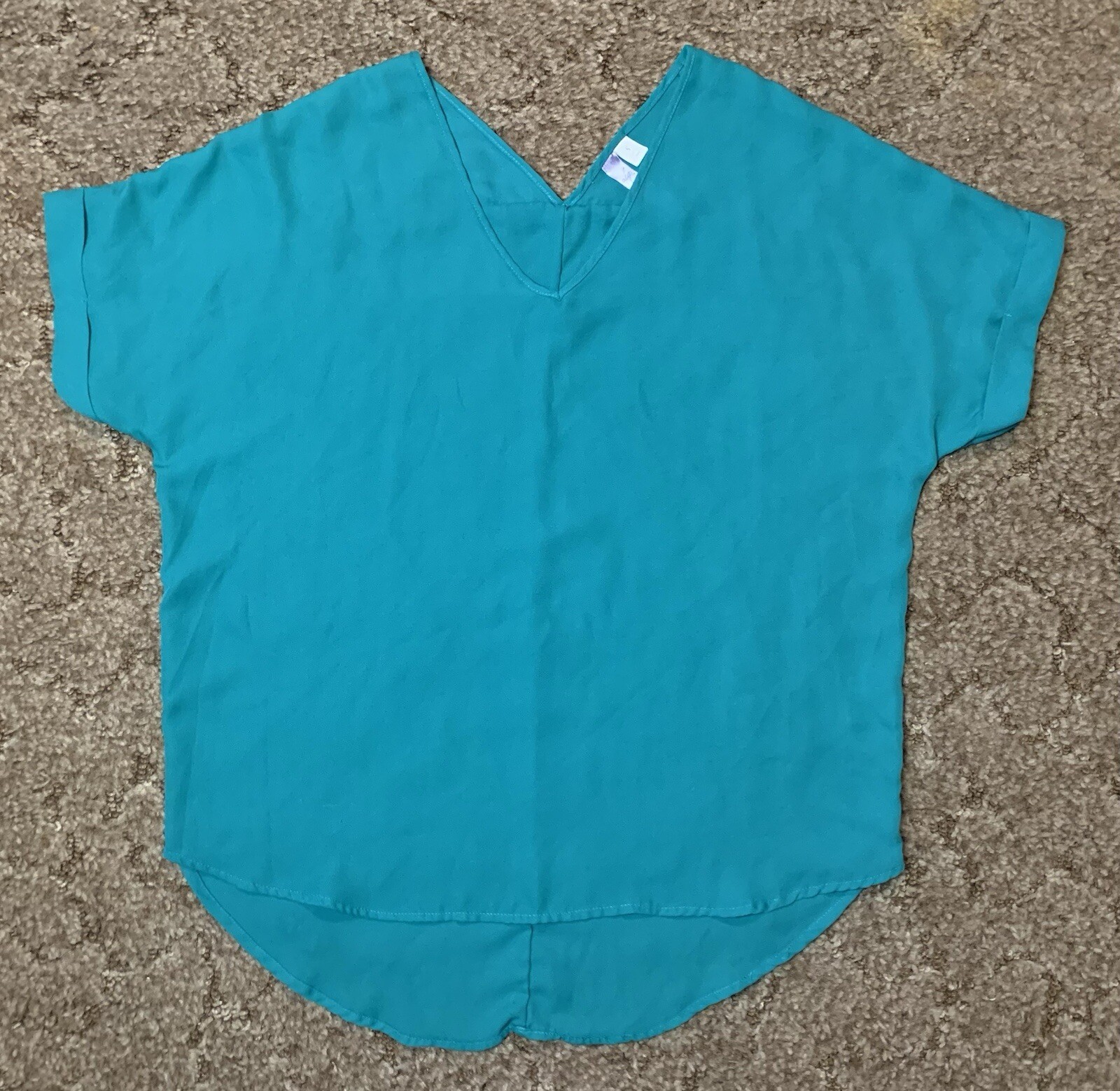 Alya Blouse Womens Small Blue Green Teal Short Sleeve Top Casual