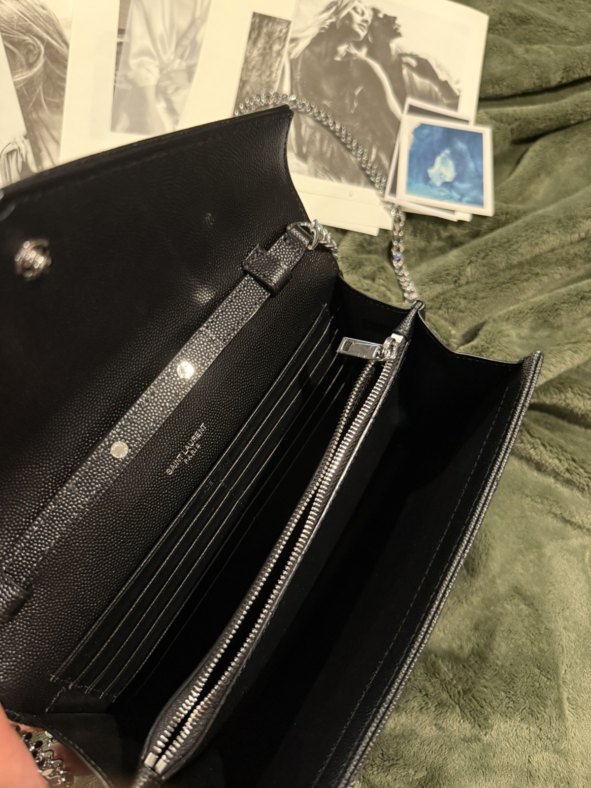 Saint Laurent Large Wallet On Chain Clutch Black Envelope Bag YSL Monogram