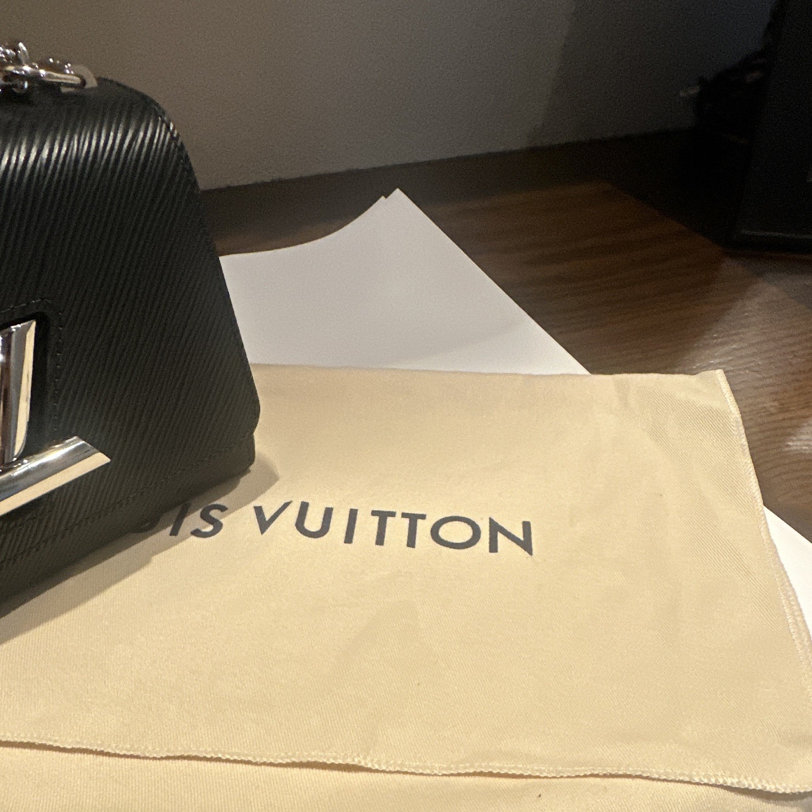 Louis Vuitton Black LV Logo Crossbody Bag Chain Strap Dust Bag Box