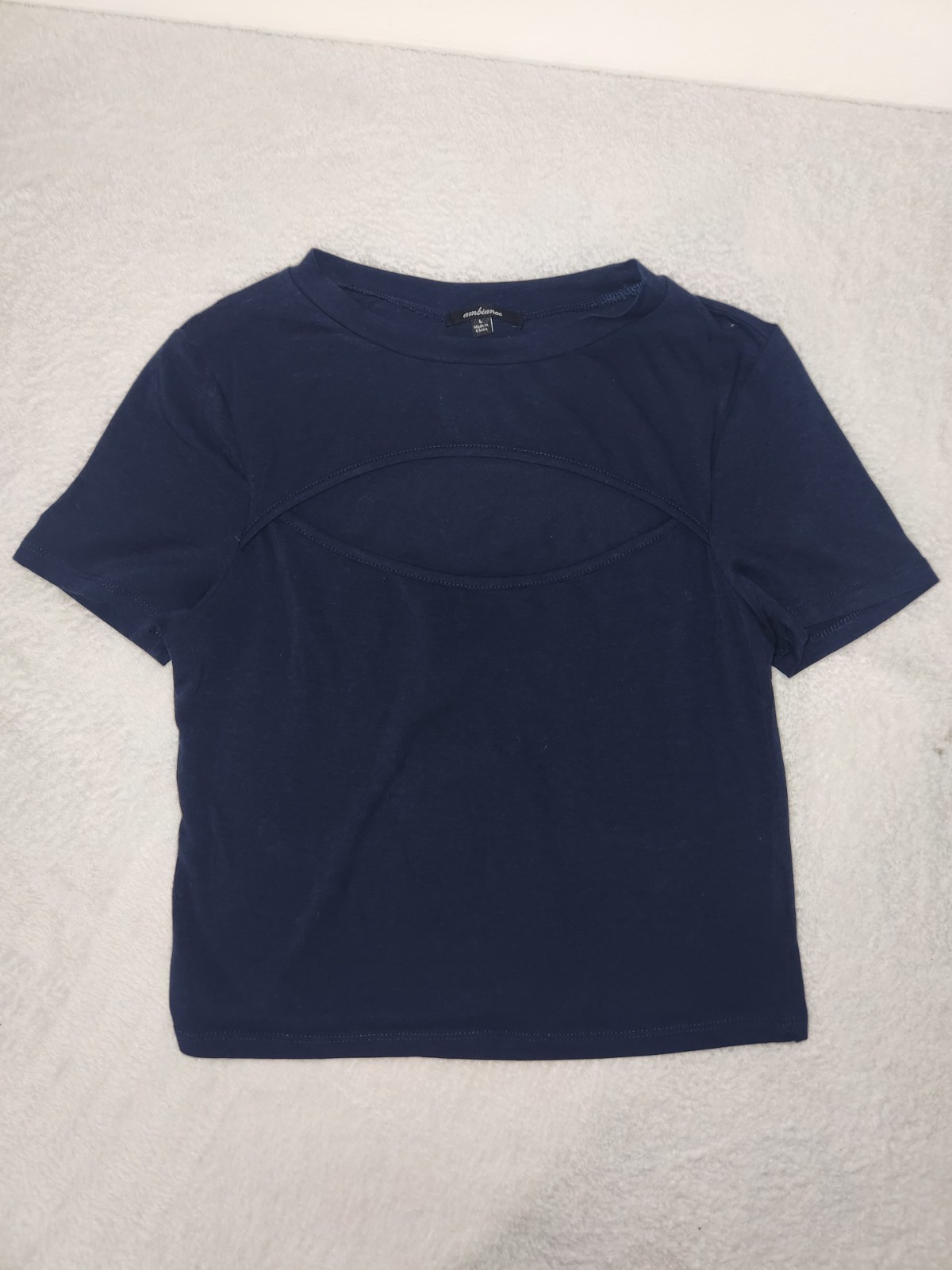 Ambiance Junior’s Size Large Navy Blue Crop Cut Out Top