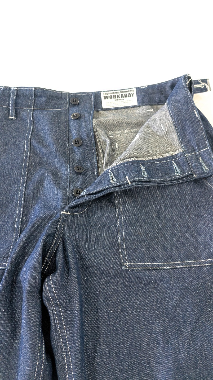 Engineered Garments Workaday Fatigue Pant XS Indigo 8oz Denim Tapered Cinch Blue