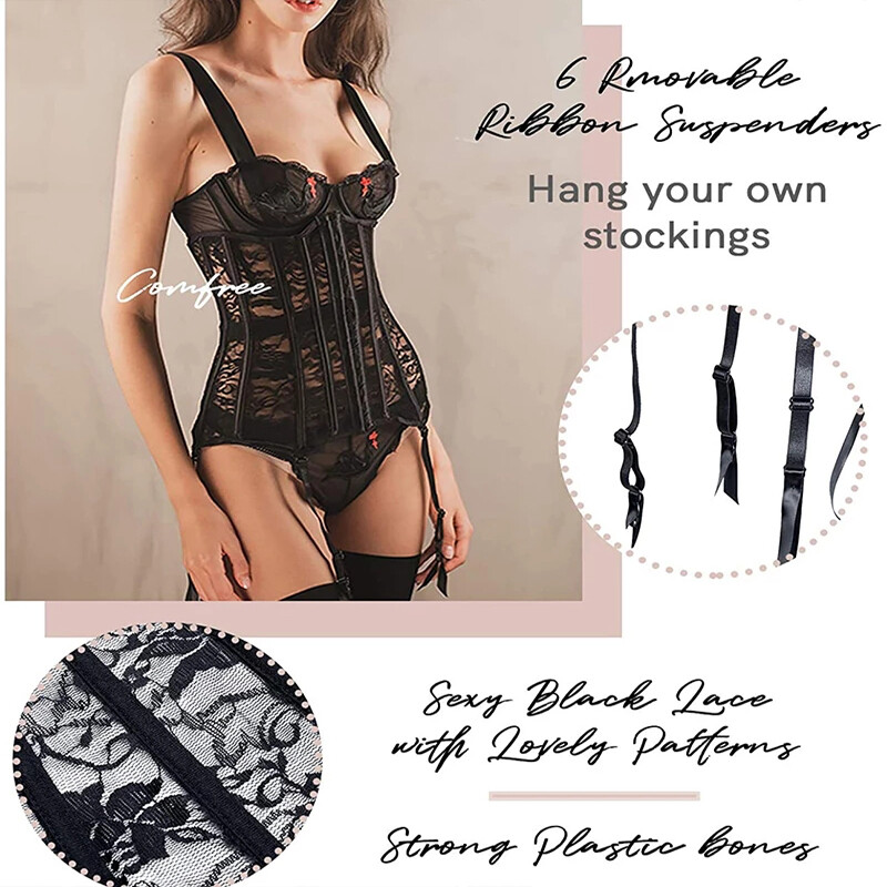 Women’s Black Mesh Waist Taming Underbust Corset With Suspender Clips Lingerie