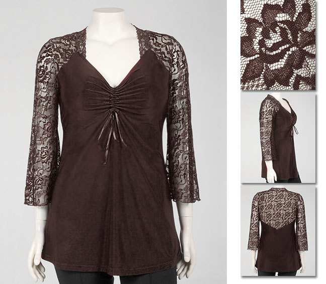 NEW! Zaftique ADJUSTABLE LACE TOP Coffee Brown 0Z 1Z 5Z / 14 16 32 / L XL 1X 5X