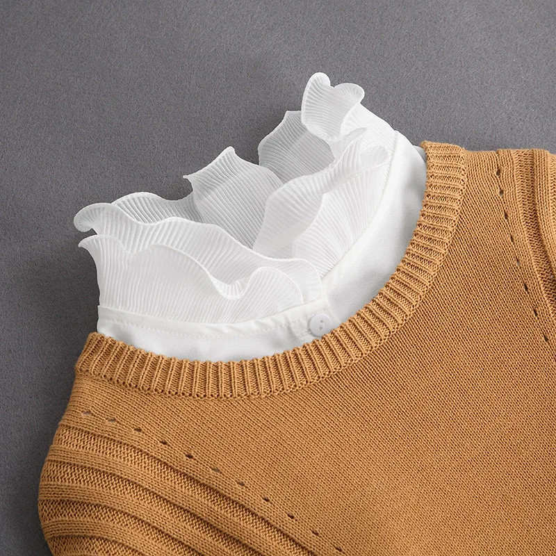 Front Tie White Fake Collar Stand Beads Detachable Collar Fake Women Vintage