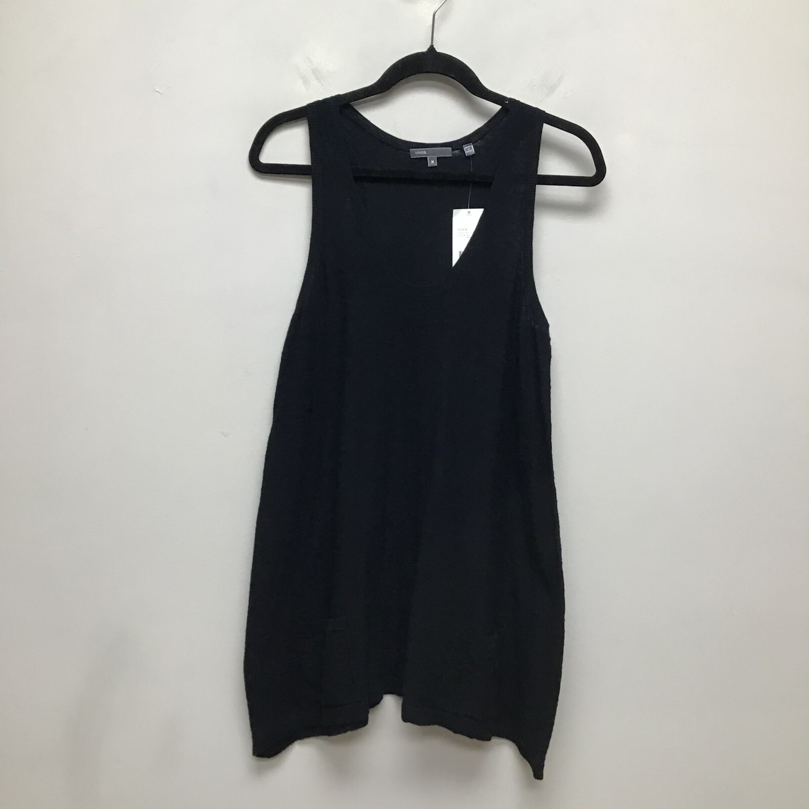 Vince Womens Black V Neck Pocket Solid Pullover Relaxed Swing Tank Dress M $128