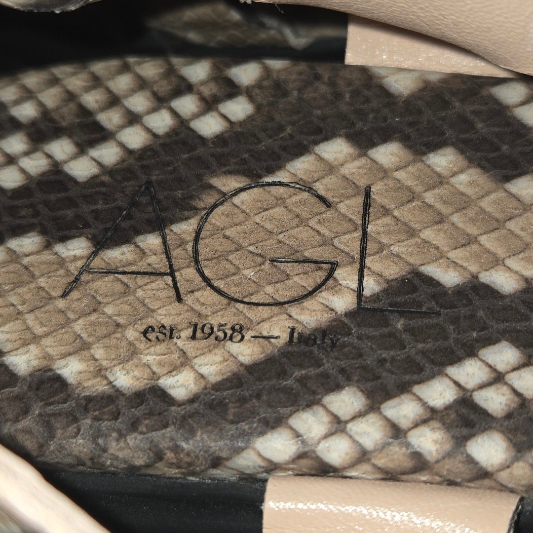 Sz 38/ 8 AGL Snake Print Woven Leather Platform Sandals Tan Brown Excellent