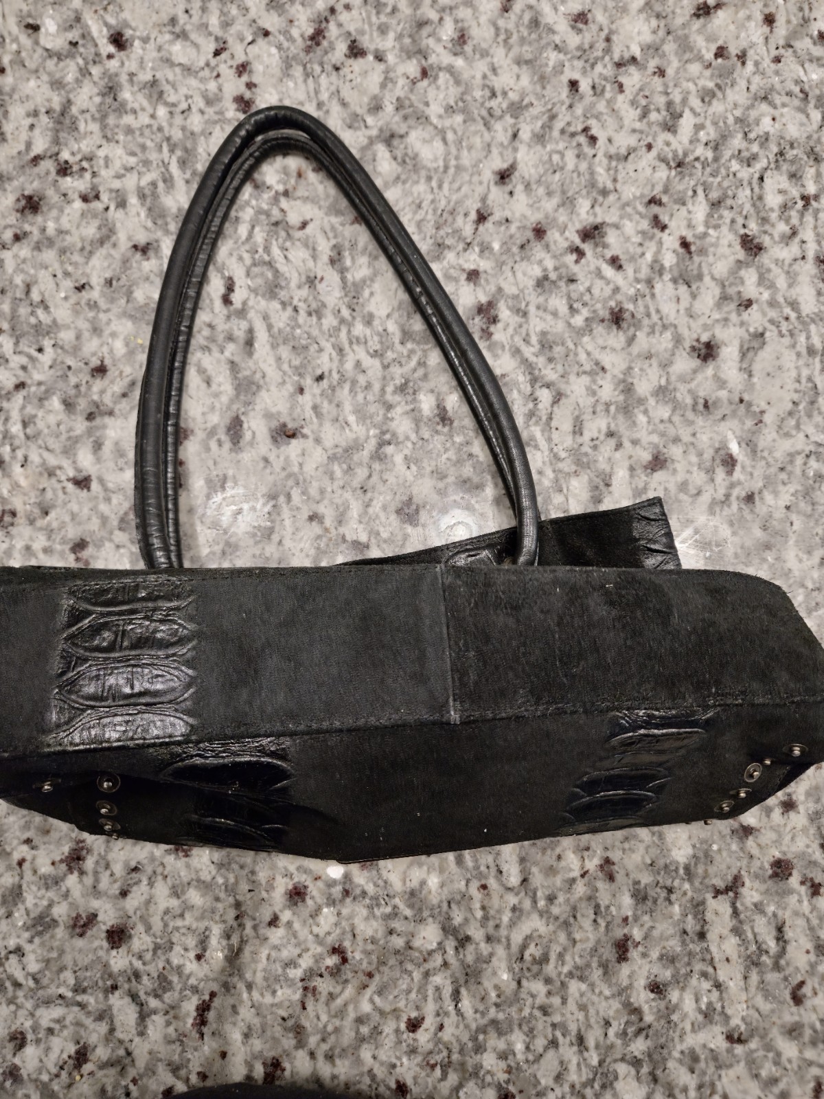 PRE-OWNED Dolce & Gabbana Original Denim Leather And Fur Shoulder Bag Large