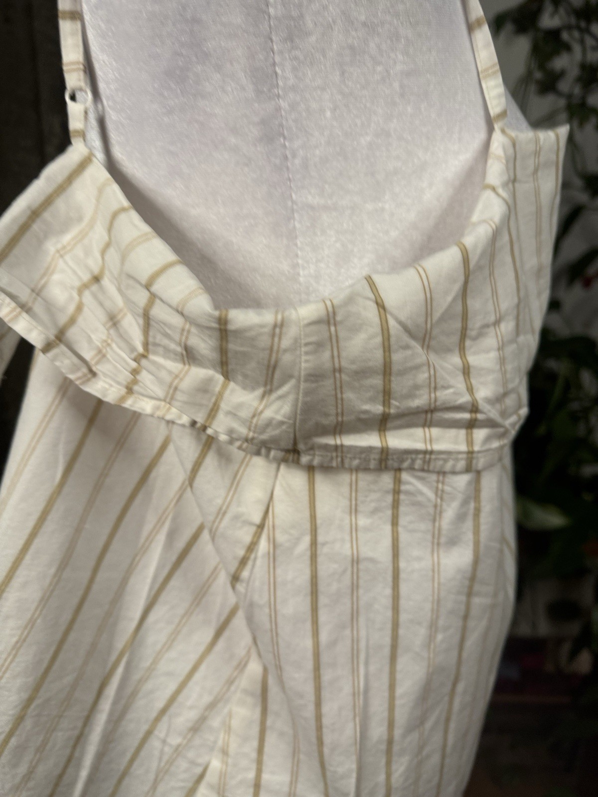 H&M Women’s L White Beige Striped 100% Cotton Zip Spaghetti Strap Cami