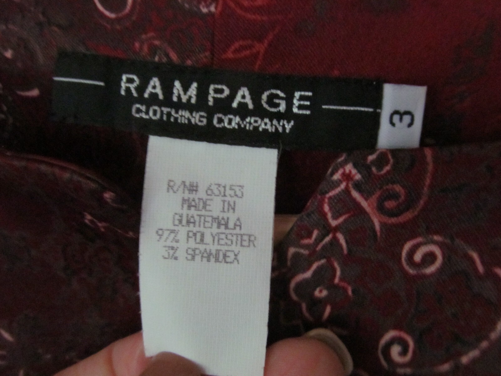 RAMPAGE CLOTHING CO. JUNIOR SIZE 3 GIRLS DRESS BURGANDY PRE-OWNED