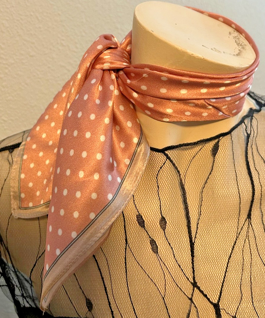 NEW 20 x 21 In. Sq. Med. Deep Pink, White Polka dots 100% Silk Pat.- SS 1050