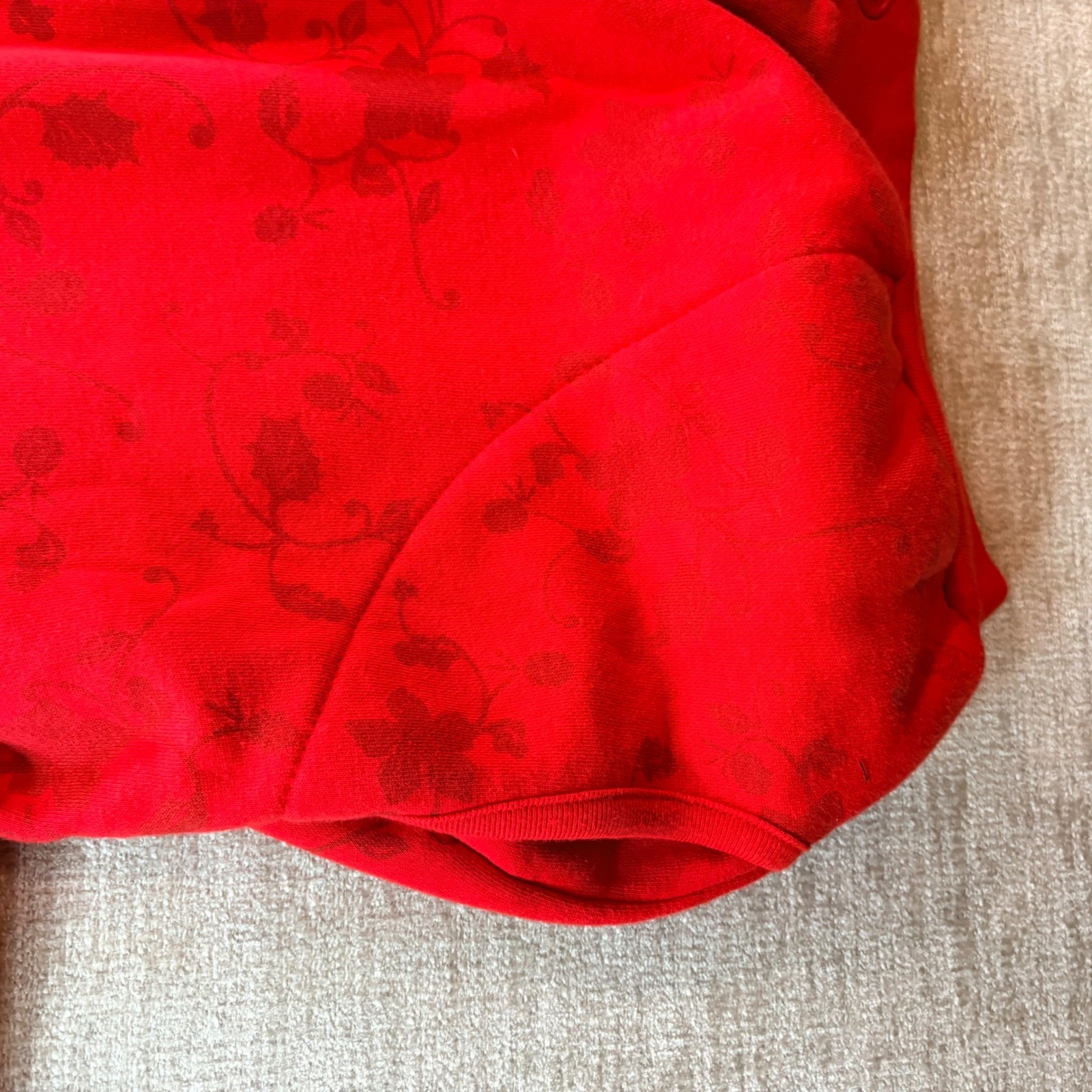 Vintage Granniecore Red Floral Print Button Front Fleece Cardigan Sweatshirt LG