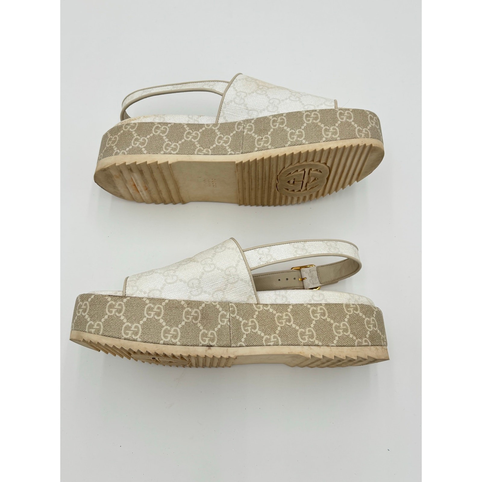 Gucci Angelina Slingback Platform Slide Sandals Monogram Canvas Size EU 38 US 8