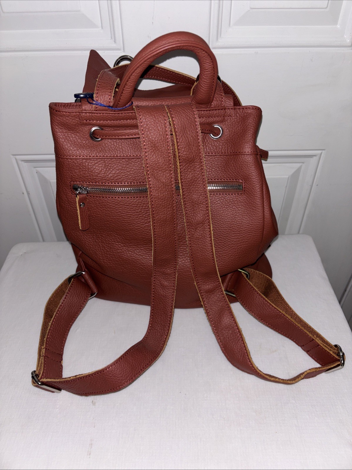 NEW Chief Flapover Brown Drawstring Leather Backpack 13.75 X 12.75 X 6.25”