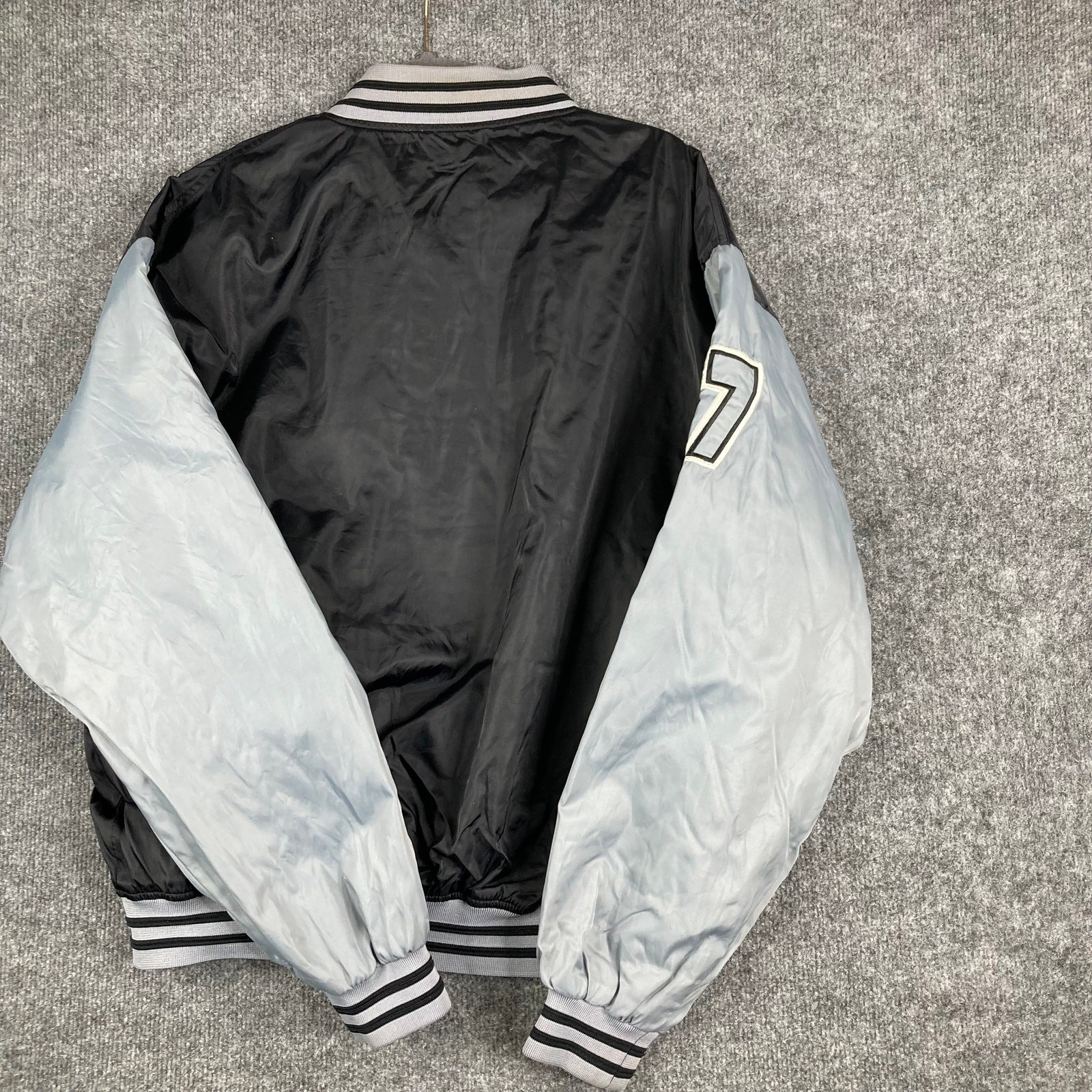 Result Varsity Jacket Mens M Black Gray 07 Bomber Y2K Snap Button Streetwear