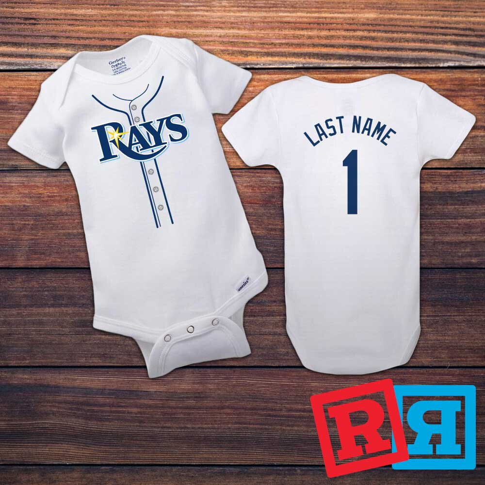 Personalized Tampa Bay Rays Gerber Baby Onesie® Cotton White Custom Bodysuit