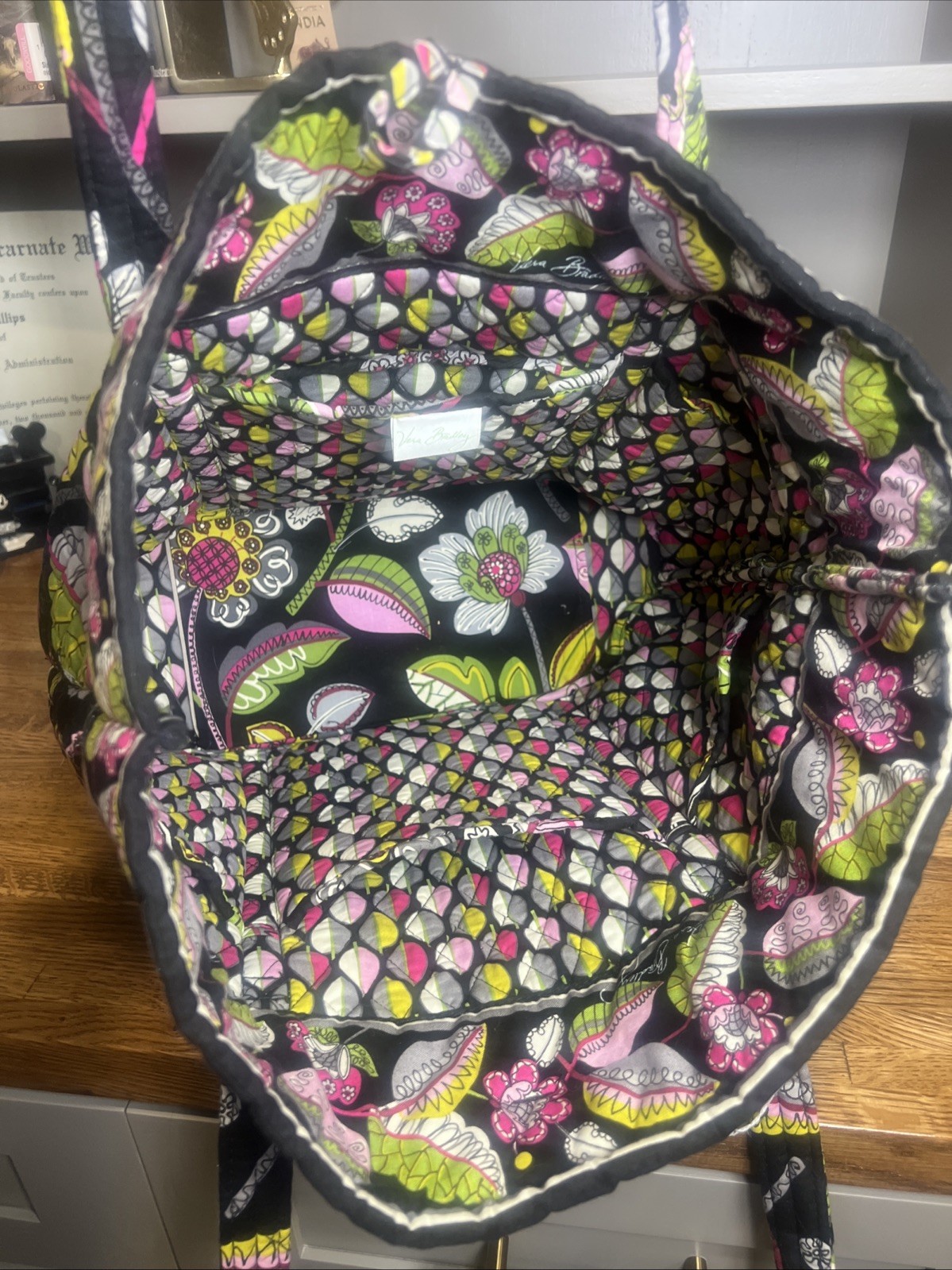 NWT Vera Bradley (2014) Retired Moon Blooms Floral Print Turnlock Tote Boho Chic
