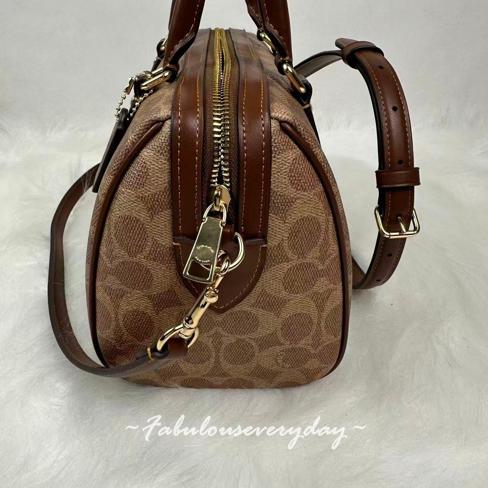Coach Rowan Satchel Bag In Signature Canvas Gold/Tan/Brown CV961 NWT