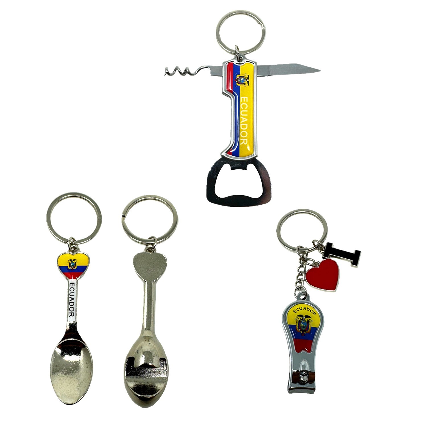 8 Pack Ecuador Keychains Country Metal Keychain, 6 Bottle Opener Souvenir Gift