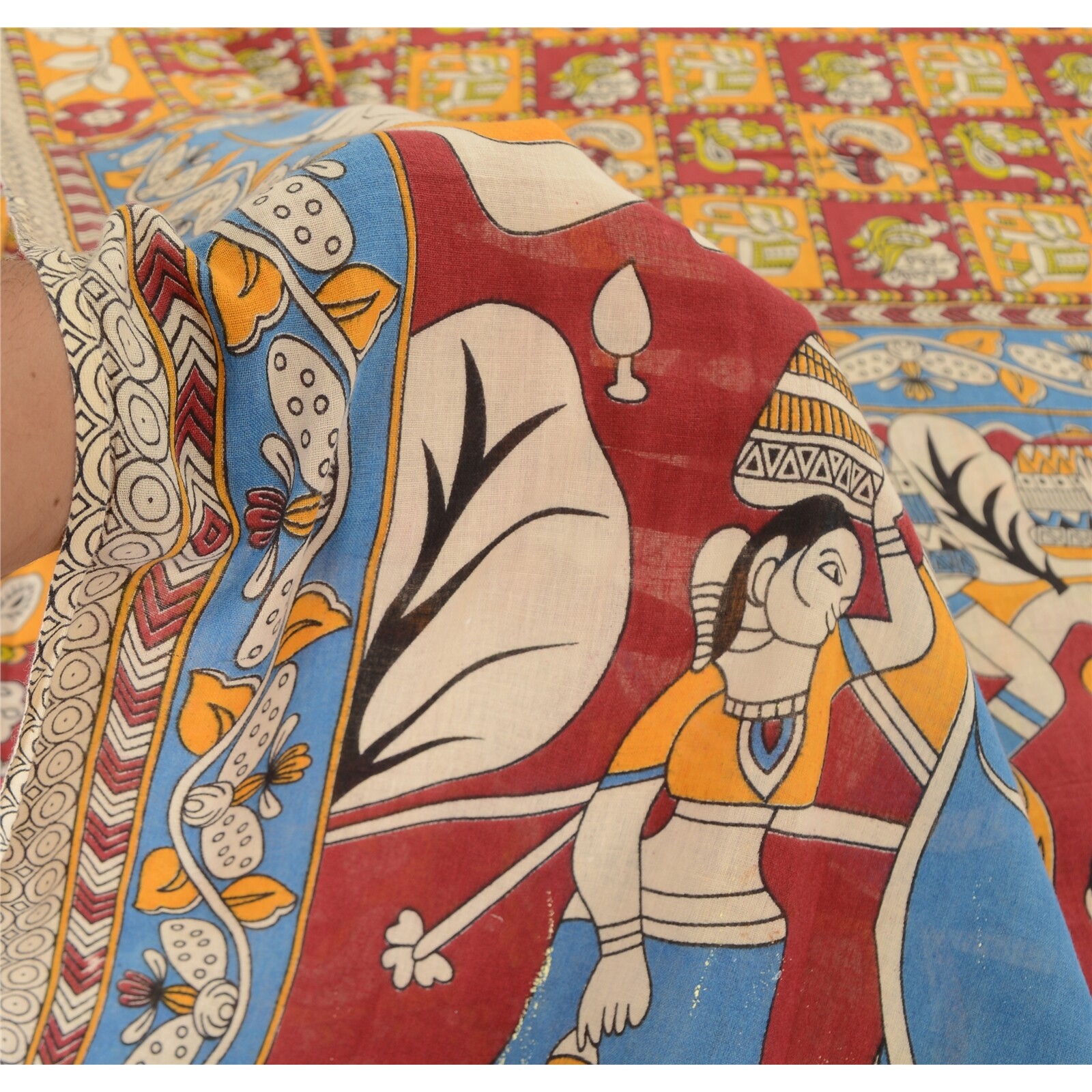 Sanskriti Vintage Sarees Pure Cotton Pattachitra Block Printed Sari Craft Fabric