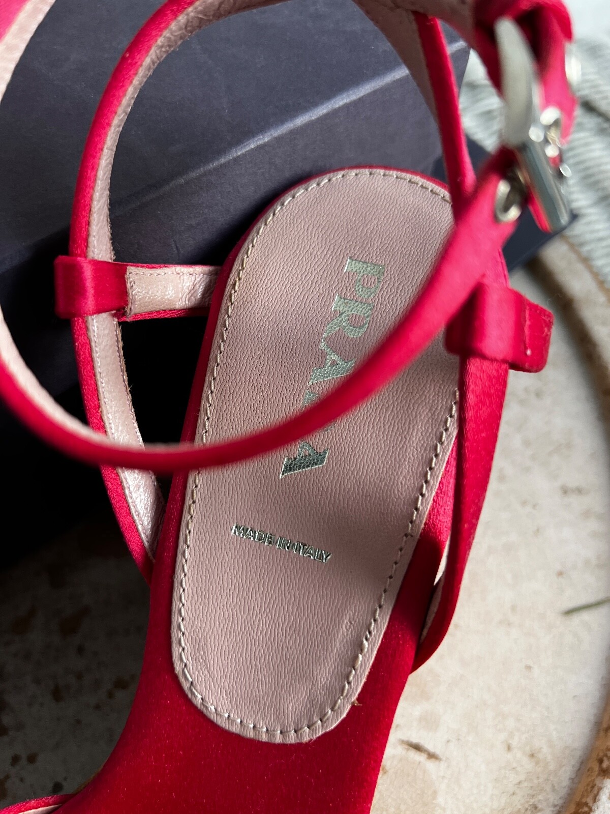 New PRADA Raso Cork Strappy Satin Platform Wedges Size 39.5 Cherry Ciliegia Red